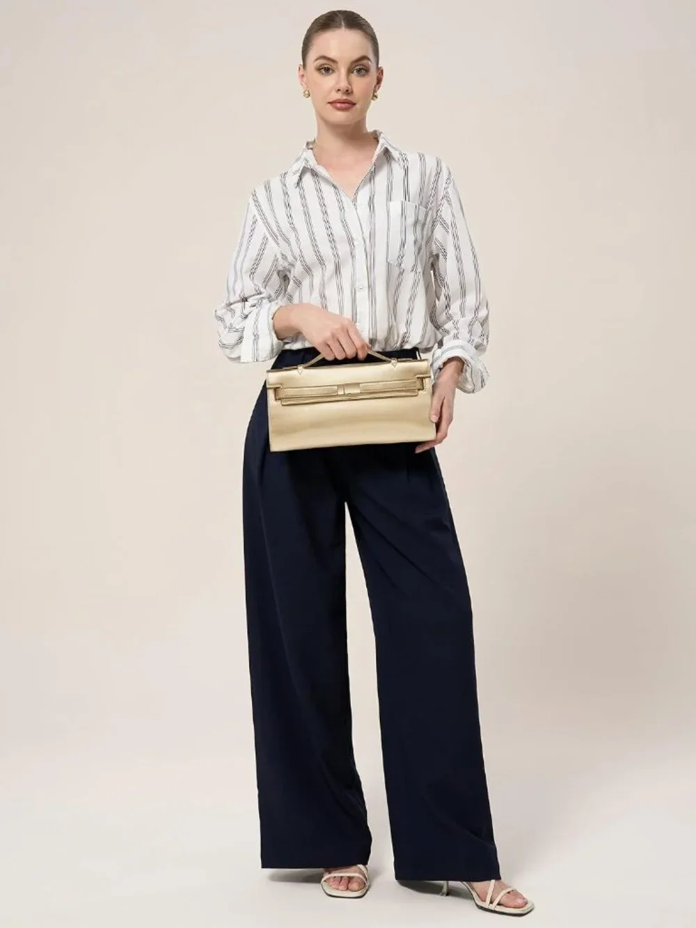 👜Women's Gold PU Leather Top Handle Bag Evening Clutch Purse Party Wedding